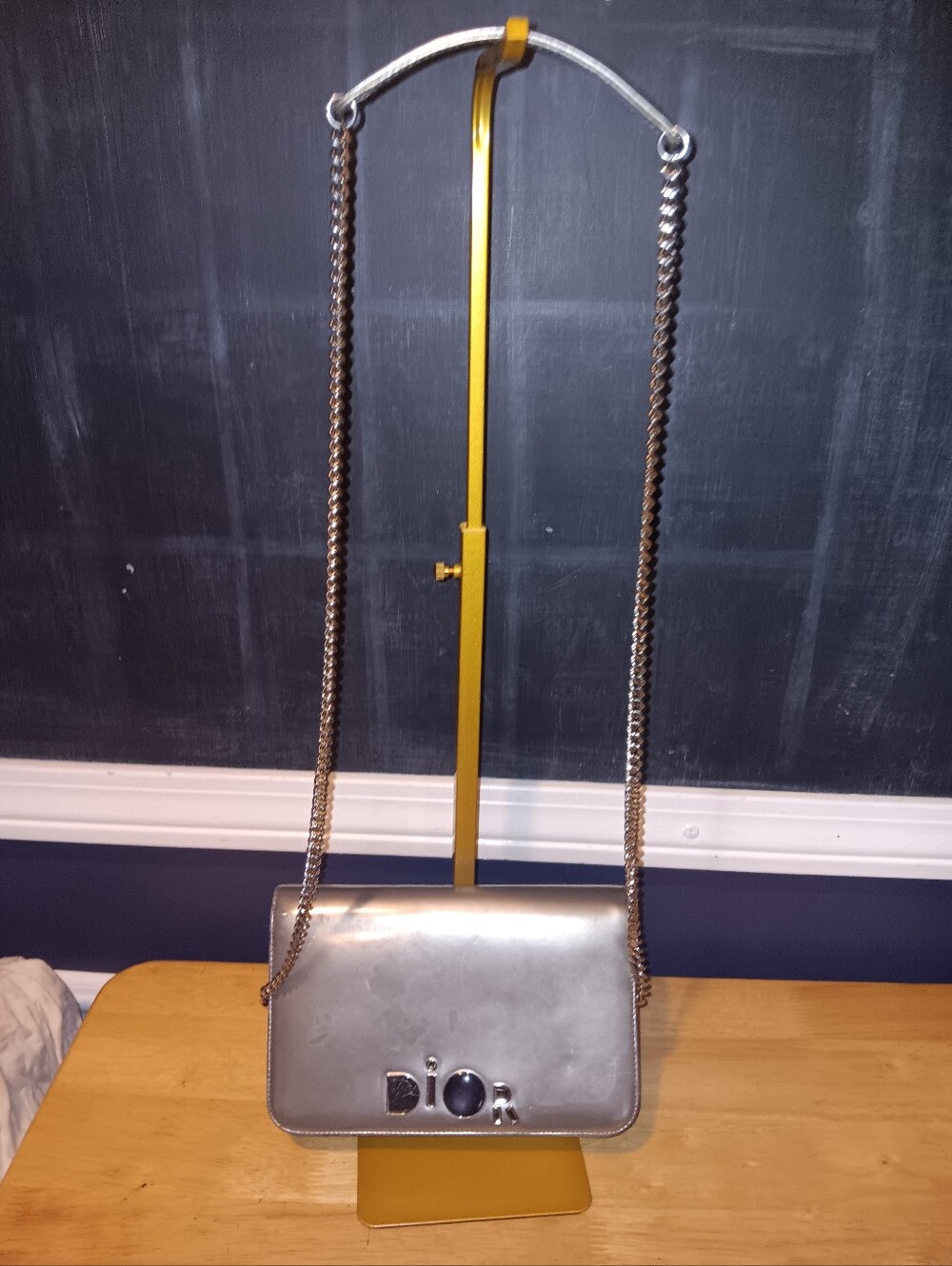 Christian Dior Silver Patent Leather Chain Shoulder Bag